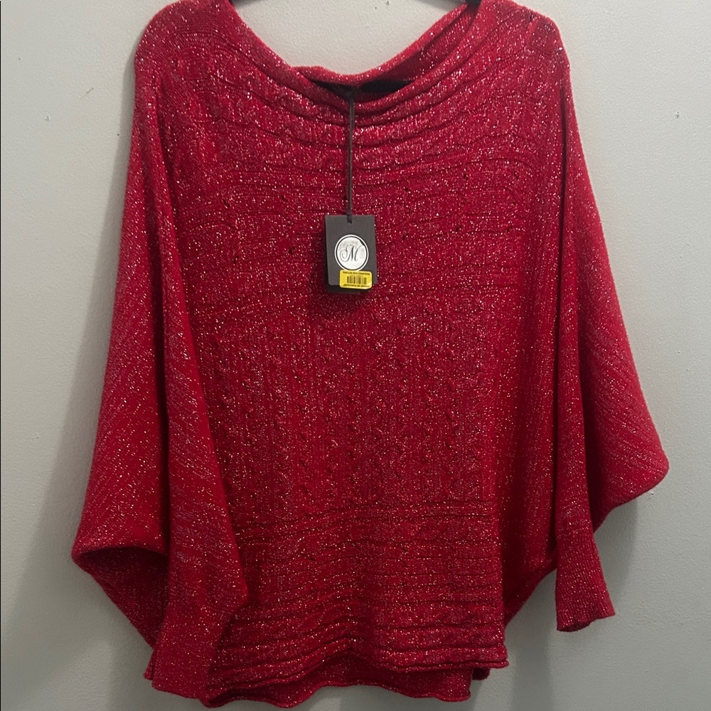 Chic Red Women's Poncho Sweater - Picture 3 of 6